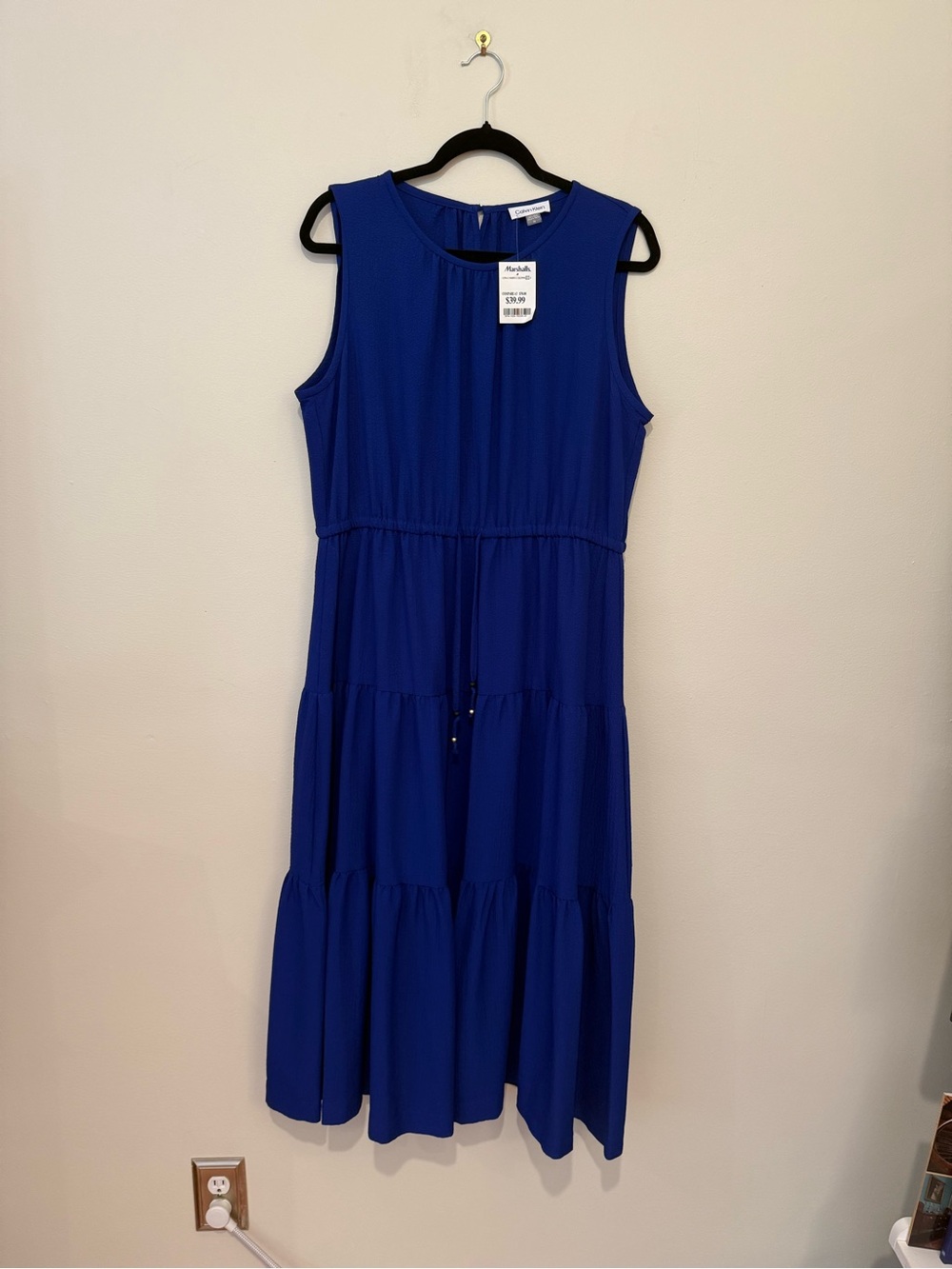 Calvin Klein Sleeveless Royal Blue Tiered Midi Dress